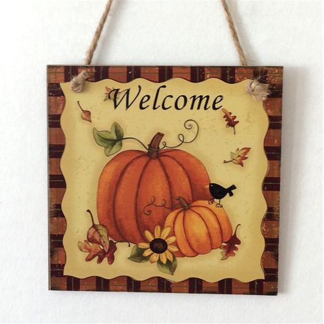 Panneau De Bienvenue Automnal - Décoration Murale Vintage Pour Porte Et Jardin - 15 X 15 Cm - 1 Pièce (1/2)