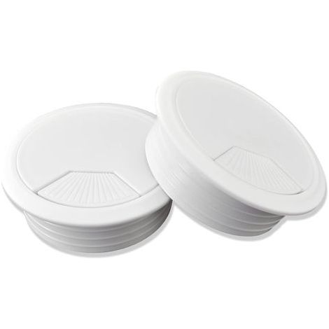 2 X Passe Cable Bureau-Passe Cable-Cache Cable Bureau-Cable Management PC Gamer-Sortie de Cable-Passe-Câbles Passage de Câble-Diamètre:Ø 60mm Rond Blanc (1/5)