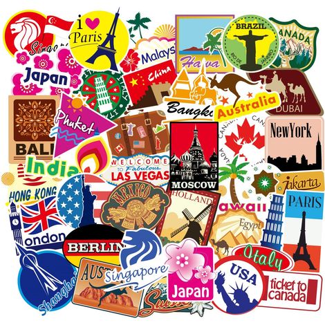 Retro-Vintage-Aufkleber, Reiseaufkleber-Karten-Aufkleber-Set [1