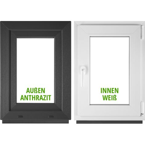 Fenêtre PVC BauPlaza 60x100 cm (Largeur x Hauteur) Oscillo-Battante Ouverture Droite – Anthracite Extérieur / Blanc Intérieur – Double Vitrage (1/4)