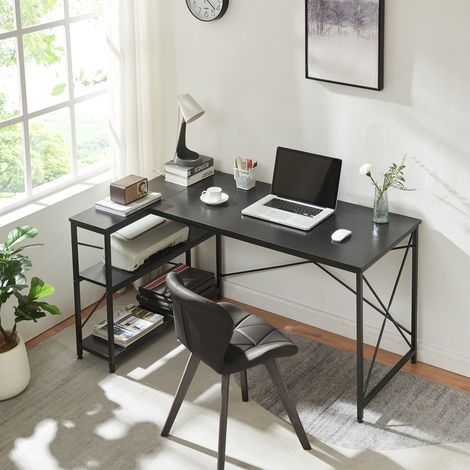Scrivania Angolare Raundsvalt Tavolo a L con Laterale Reversibile 137x88x75 cm Nero [en.casa]
