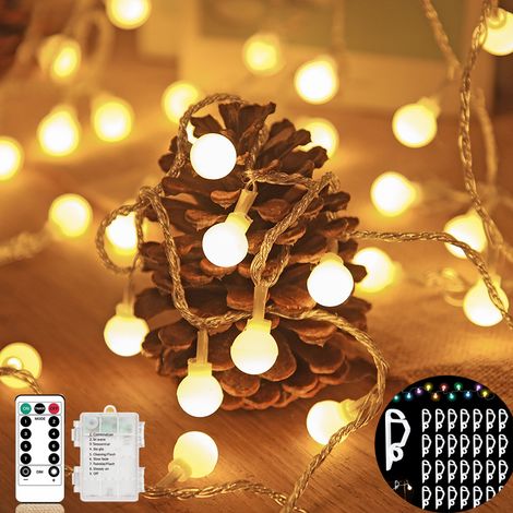 Lichterkette für den Außenbereich, 10 m, 80 LEDs, batteriebetriebene LED-Lichterkette, wasserdicht IP65, 8 Modi mit Fernbedienung (warmweiß, Lieferung mit 10 Befestigungsclips) [Energieklasse A] (1/5)