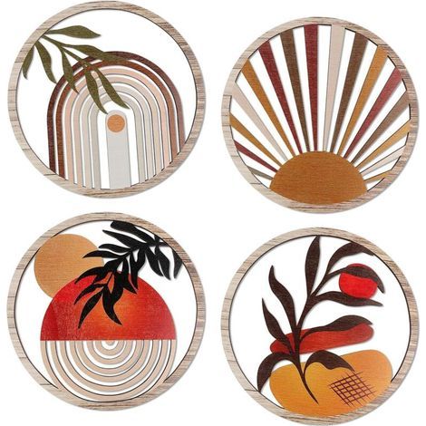 4 Pièces Décoration Murale Bohème en Bois Suspendue Moderne Pour Salon, Chambre à Coucher, Ferme, Nursery - Art Déco Mural (1/5)