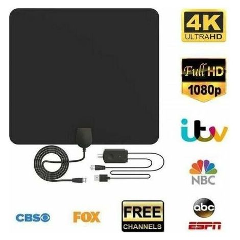 Powerful Indoor TV Antenna, Pictek Powerful Indoor HD TNT Antenna, 56 Km Radius Ultra Flat- Thin (Black) (1/5)
