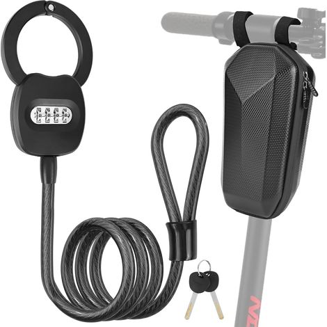 Antivol Trotinette Electrique avec Serrure à Code à 4 Chiffres, 150cm Cadenas Trotinette Electrique avec Sac de 4L, 12mm Antivol Velo, Chaine Antivol pour Trottinettes, Vélos, Poussettes (1/5)