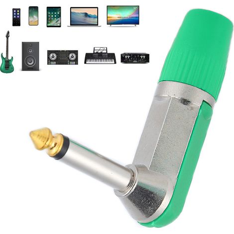 Fiche haut-parleur XLR coudée 6,35 mm, fiche haut-parleur XLR, connecteur microphone, fiche coudée 6,35 mm, verte. (1/5)