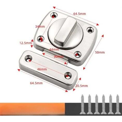 Serrure de Porte Universelle pour Chambre - Sécurité - Modèle vissé (vis incluses) Argenté Longueur 6.45 cm Très grand (1/4)