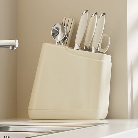 Égouttoir à tasses avec bac de récupération, étagère de rangement pour plan de travail, organisateur de tasses pour la cuisine, double couche, blanc (1/5)