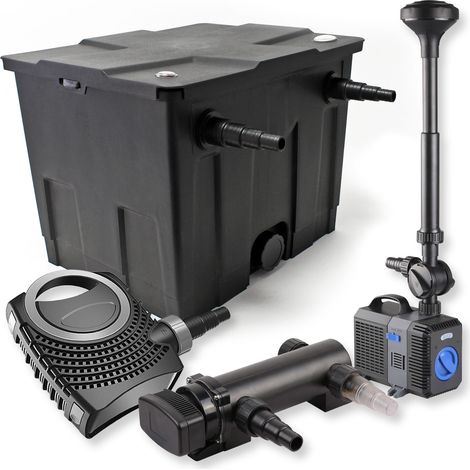 SunSun Kit complet: CBF-350 Filtre de bassin jusqu'à 12000 L Biologique, NEO7000 pompe de filtration 7000l/h 50W, CUV-318 lampe uv UVC Clarificateur avec 18W, CTP-2803 Pompe pour fontaine 3000l/h 10W