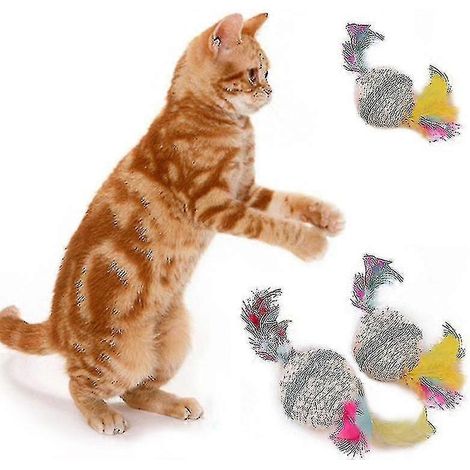 Balle colorée pour chat, jouet interactif pour chat, hochet à mâcher et à griffer en sisal et (1/5)