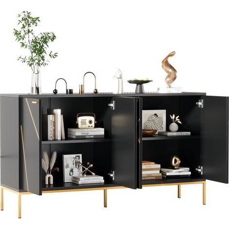 Sideboard mit 4 Türen, Verstellbarem Einlegeboden und Metallfüßen, mit Kippsicherung, für Wohnzimmer, 150 x 40 x 80 cm (1/5)
