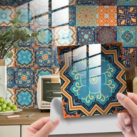 20 feuilles (15 x 15 cm) de stickers muraux Mandala - PVC - Imperméable - Conçu pour la cuisine, la garde-robe, les meubles et les tables (1/4)