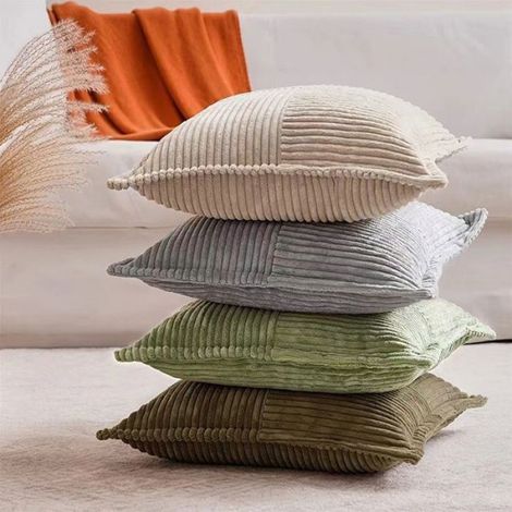 Housse Coussin 45x45 cm Lot de 2 en Velours Côtelé Beige Motif Croisé – Salon & Chambre (1/3)