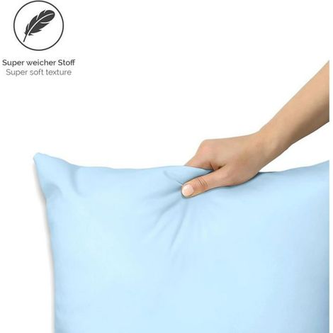 Satin Taie oreiller Lot de 2-100% Coton 40x40 cm Bleu Clair - avec Fermeture 40 x 40 cm (Lot de 2) Bleu Ciel TAIE OREILLER (1/5)