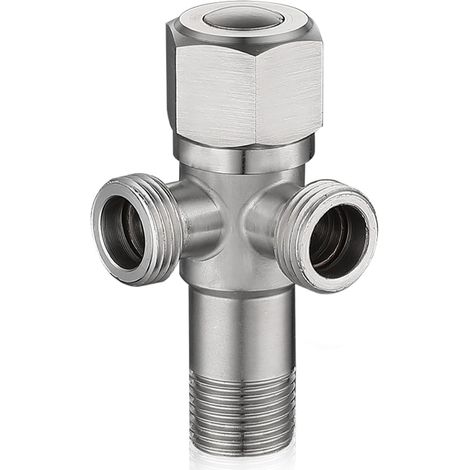 robinet d'équerre universel 1/2" avec 2 sorties - Raccord d'eau - Valve d'angle - Double valve en acier inoxydable pour filetage mural 1/2" (1/5)