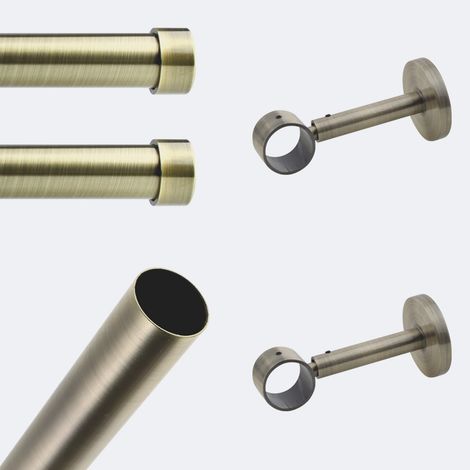 Kit de tringle à rideaux Bronze 200cm Diam.28mm Embout Capuchon - Fixation Mur - Boulet (1/3)