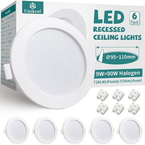 6x Spot Led Encastrable Ultra Plat 230V 9W Plafonnier Encastrable 6000K Blanc Rond Spot Plafond Plafonnier Pour Cuisine Salon Couloir (1/5)