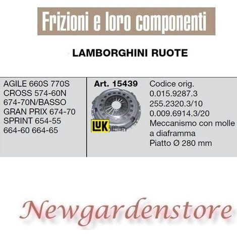 Frizione meccanismo trattore LAMBORGHINI 15439 Agile Cross Prix 280mm Luk