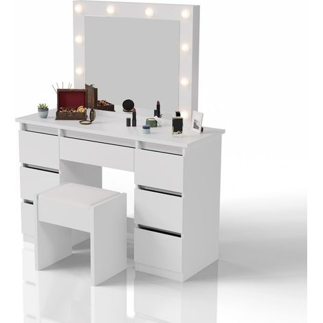 Tavolino da toilette con specchio Talea con sgabello Melly Elegante tavolino da toilette con luce e ampio spazio di archiviazione (1/3)