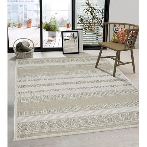 Tapis rectangulaire moderne - Modèle tendance beige 200 x 280 cm - Utilisation intérieure/extérieure - Résistant aux UV (1/3)