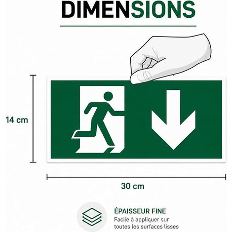 Adhésifs Sortie de Secours PVC 30cm x 14cm Flèche Bas (1/3)
