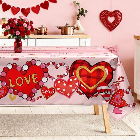 Valentinstag Tischdecke Rechteckig 152x213 cm mit Herz-Muster, Polyester, pflegeleicht