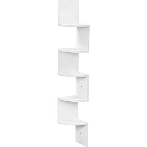 Mensola in Legno MDF angolare scaffale Verticale da Parete 5 Ripiani a Zig Zag per Ufficio Soggiorno Camera da Letto 123x19x19 cm Bianco (1/3)