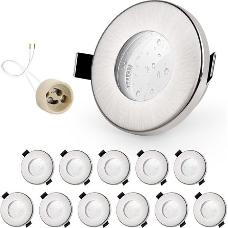 4x Spot LED Encastrable IP65 Cadre Avec Douille GU10, Spots de plafond en Fer Nickel brossé, Rond plat Spots Salle de bain spot cadre d'encastrement 68mm pour extérieur- intérie