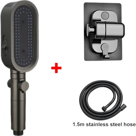 (Ensemble gris) Pommeau de douche puissant à 3 modes, anti-obstruction et facile à nettoyer, anti-calcaire, douchette flexible pour le bain (1/5)