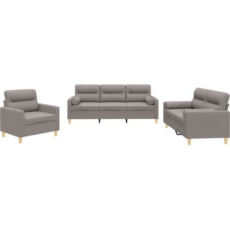 vidaXL Set Divani 3 pz con Cuscini Tortora in Tessuto (1/5)