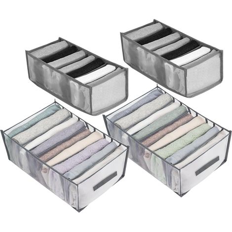 4 Boîtes Rangement Pliables Grises, Organisateur Jean Pantalons Chemises (1/4)