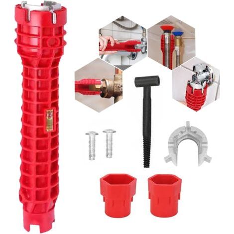 CSPARKV 8-in-1 Waschbecken-Installationswerkzeuge, Waschbecken-Wasserhahnschlüssel, Wasserhahn-Installationsschlüssel, für Küche, Badezimmer, für Toilettenschüssel, Küchen-Sanitäranlagen (rot) (1/5)