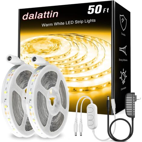 Bande LED blanc chaud 15 m, bande lumineuse LED dimmable et brillante 24 V 3000 K, 900 LED pour chambre, miroir, cuisine, adhésif puissant (2 rouleaux de 7,6 m) (1/5)