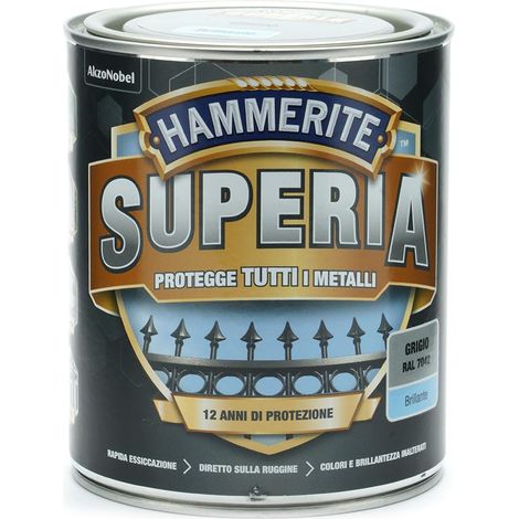 Hammerite Superia smalto metallo antiruggine interno e esterno, Brillante Grigio, 750 ml (1/2)