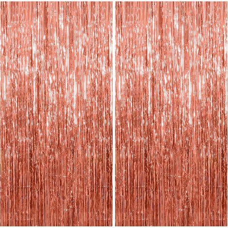 2 Rideaux Métallique Rosegold Brillant Tinsel (1×2m), décoration en Feuille de Paillettes pour Le Nouvel an, fête de Marriage, Decoration Anniversaire Rideaux à Franges en Aluminium