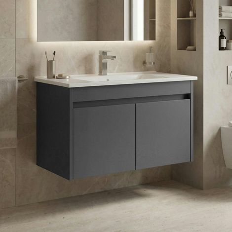 Meuble vasque suspendu 85 cm anthracite 2 portes MOANA (1/4)