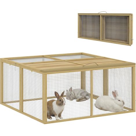 Bois Massif 1,44m² Espace Spacieux et Sûr Clapier Lapin Parc avec Portes pour Cochons d'Inde et Lapins (1/5)
