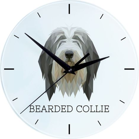 Collie barbudo, Collie de las Tierras Altas: reloj de pared geométrico con foto e inscripción de Art-Dog (1/4)