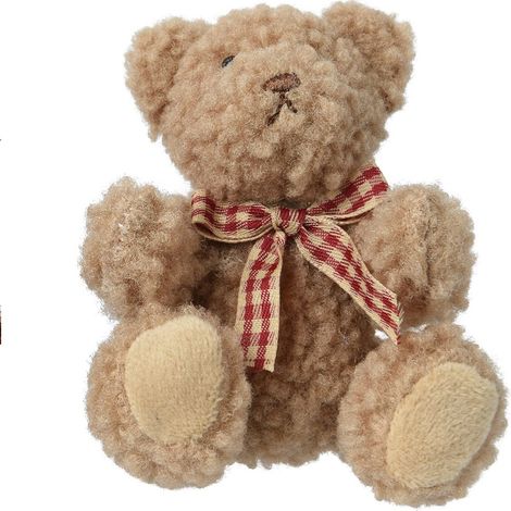 Kaemingk – Suspension de Noël ours en peluche câlin beige avec nœud à carreaux rouge et beige, 10 cm, polyester