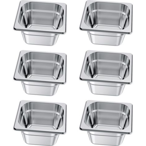 Plaques de cuisson à la vapeur en inox, 1/6 format x 100mm, 1,7L, lot de 6, anti-blocage, résistantes à la rouille, pour restaurants, hôtels et buffets. (1/5)
