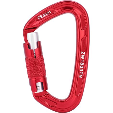 Mousqueton de sécurité 25KN pour escalade, randonnée et secours - Boucle D (Rouge)