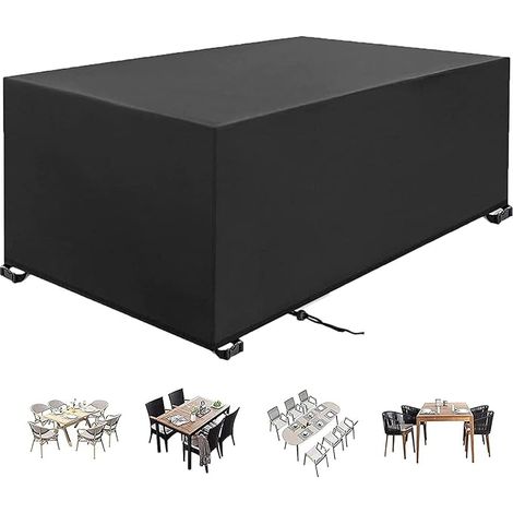 Mantel para mesa de jardín, 225 x 116 x 82 cm, negro. Fabricado en tejido Oxford 420D, resistente al viento y a los rayos UV. (1/5)