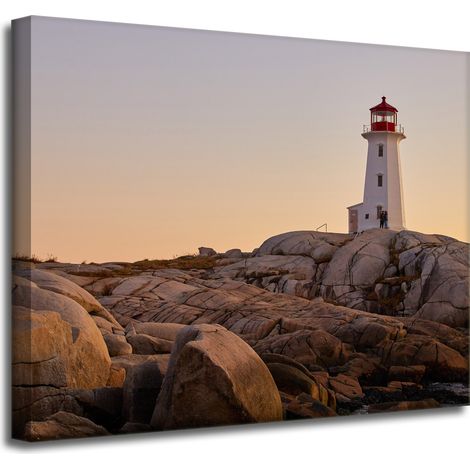 Leinwanddruck Natur Leuchtturm 50x40 cm Sonnenuntergang