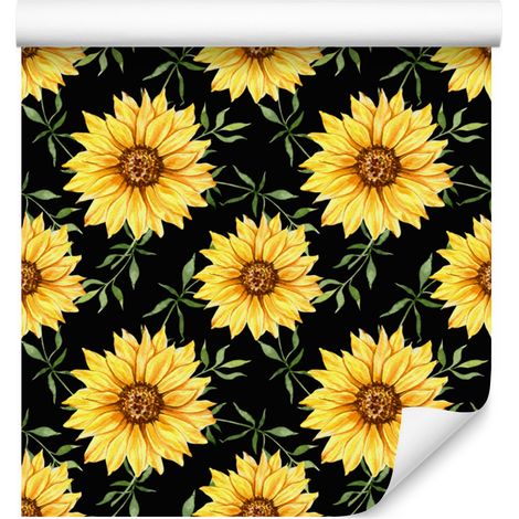 Sonnenblumen-Tapete in Gelb und Schwarz für Wohn- und Schlafzimmer, 50 x 1000 cm (1/5)