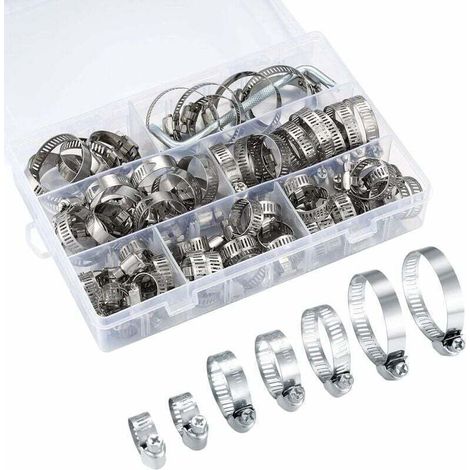 Collier de Serrage Réglables, Tuyau Clips, Colliers de Serrage en Acier Inoxydable, Pinces de Tuyau pour Tube A'automobiles, Piscine, 81 Pièces/8-44 mm (1/5)