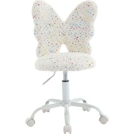 Wahson Kids Desk Chair in Faux Fur with Butterfly-shaped Backrest Swivel Task Chair Height Adjustable for Children, White (1/5)