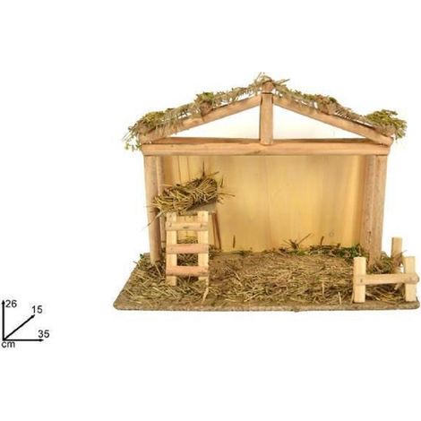TrAdE Shop Traesio - Capanna Con Scaletta Tetto Juta 35x26x15 Cm Presepe Addobbo Decorazione Natale -