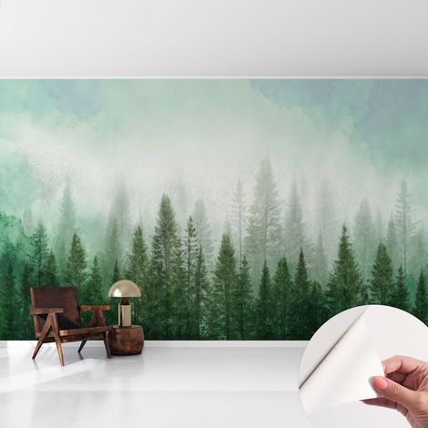 Carta da parati autoadesiva - Fotomurale adesivo - soggiorno moderno - resistente - Lupo nel bosco 416x254 cm (1/5)