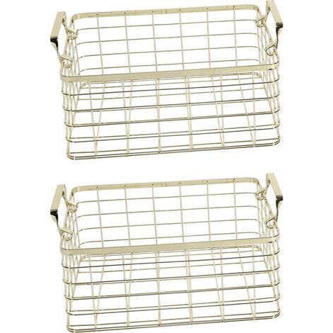 2X Panier de Rangement En Métal Chic Nordique Fait Main Filet de Fer étagères de Table Panier Or