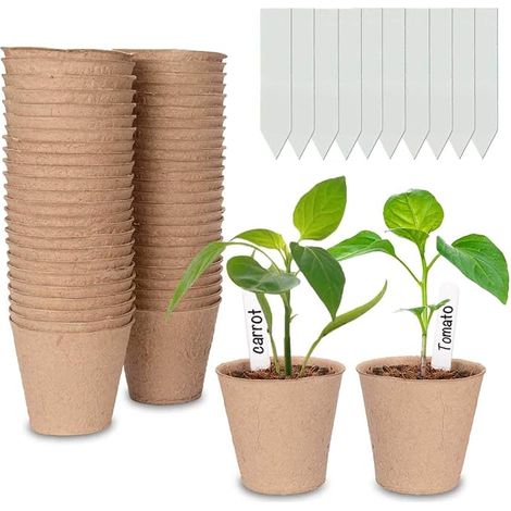 Filiyano-Lot de 50 pots de fleurs en fibre biodégradable de 8 cm, pots de fleurs, plantes (1/5)
